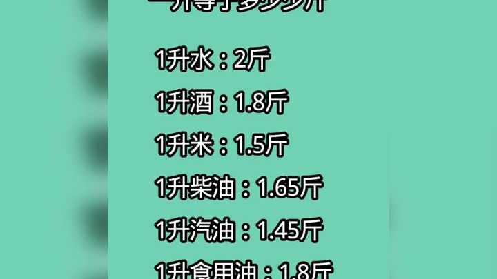 1升等于多少斤呢,1升相当于多少斤?