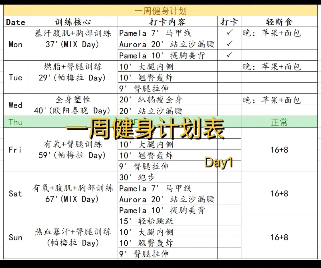 一周的锻炼计划,一周的锻炼计划英语